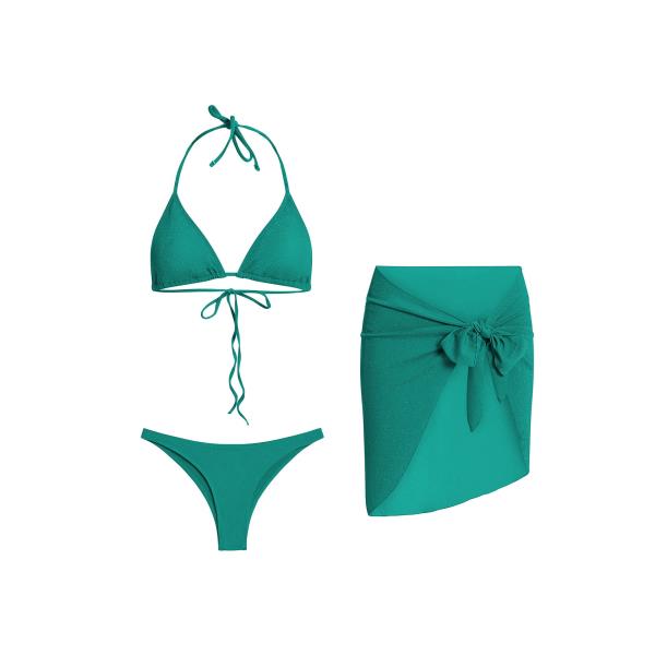 Metallic Bikini Set With Pareo In Green Celestino