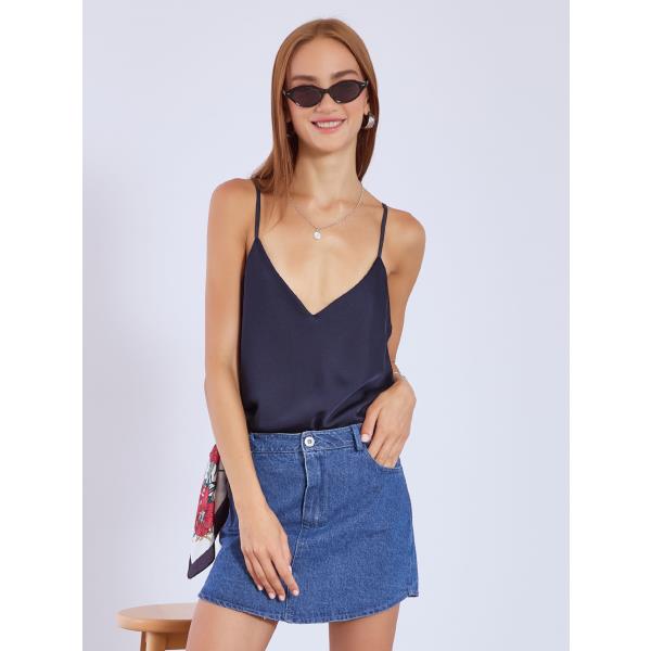 Lingerie σατέν σε σκούρο μπλε Celestino