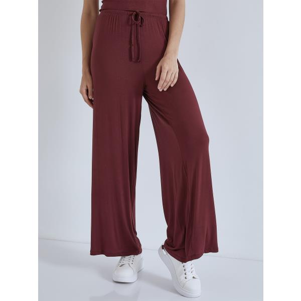 Wine Ruched Leather Trousers