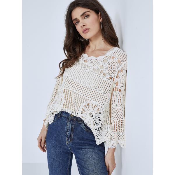 Light Beige Crochet Strapless Eyelet Embroidered Camisole Top main image 1