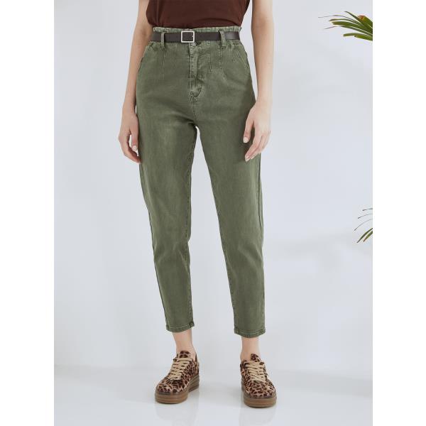 Τζιν mom με ελαστική μέση σε χακί, 29,99€ | Celestino