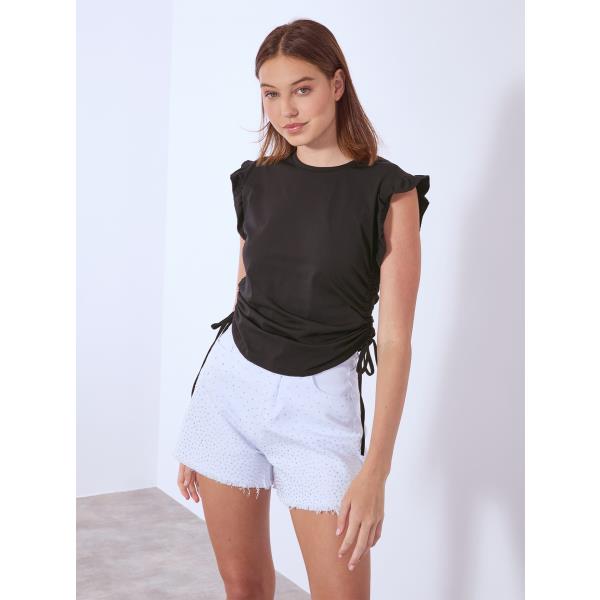 CLADDA☆SHIRRING SATIN OPS Regenerated Silk Scarves Draped Top • Marine Serre