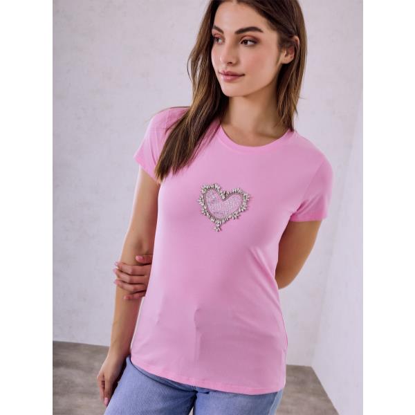 T-shirt with heart rhinestone detail in pink, 6.99€ | Celestino