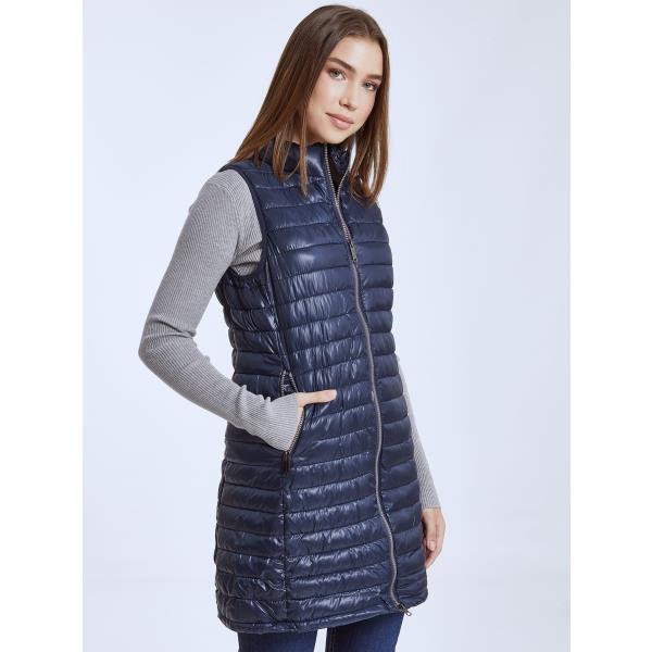 Μακρύ γιλέκο με τσέπες σε σκούρο μπλε Celestino