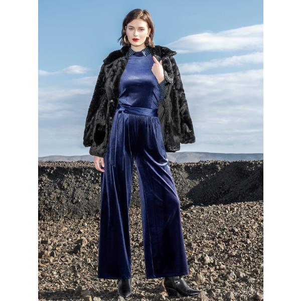 【BAON】Wortz string velvet flower pants Floral High Waisted Wide Leg Pants | boohoo CA