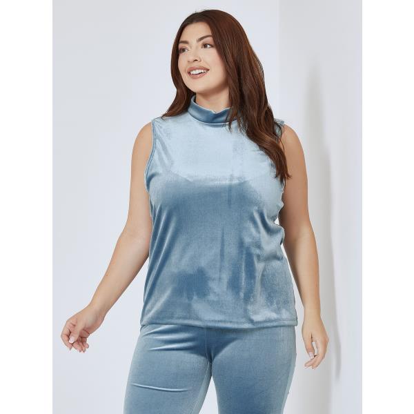 Velvet sleeveless top curvy in rough blue | Celestino