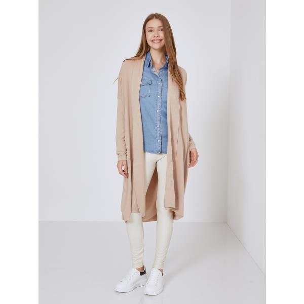Ζακέτα μακριά μονόχρωμη σε μπεζ σκούρο, 19,99€ | Celestino