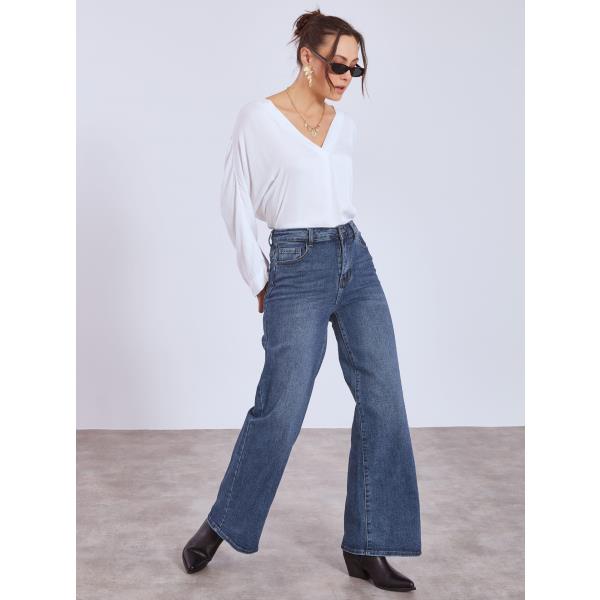 【INCHANT ME】[unisex] 472 black blue wide denim pants non-fade/unisex] Rainy Semi Wide Denim Pants - INCHANT ME