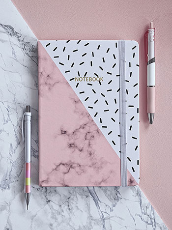 Notebook with marble effect A5 in black pink