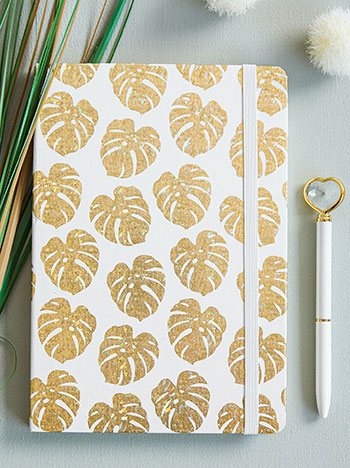 Notebook in tropical print A5 in white gold