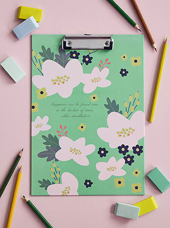 Floral clipboard A4 in green white