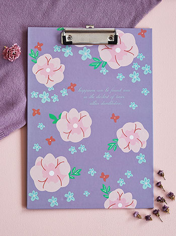 Floral clipboard A4 in light purple sky blue