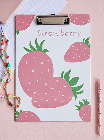 Clipboard with fruits A4 in white pink