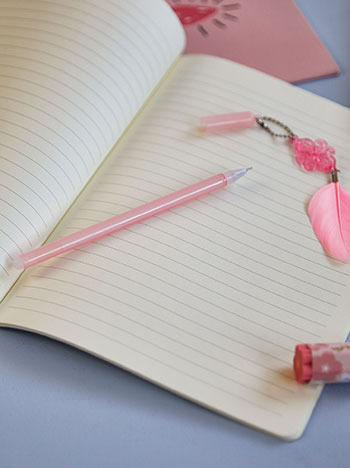 Pen with feather in pink