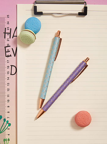 Set with 2 printed pens in sky blue purple