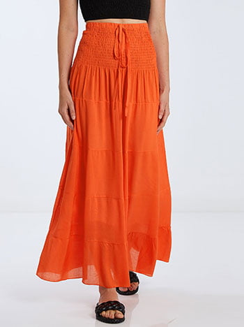 Φούστα φόρεμα με βολάν, διακοσμητικό κορδόνι, χωρίς κούμπωμα, πορτοκαλι