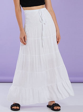 Φούστα φόρεμα με βολάν, διακοσμητικό κορδόνι, χωρίς κούμπωμα, λευκο