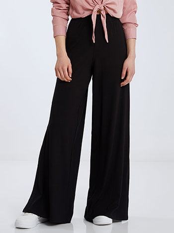 Παντελόνα με ανοίγματα στο πλάι, ελαστική μέση, χωρίς κούμπωμα, celestino collection, μαυρο