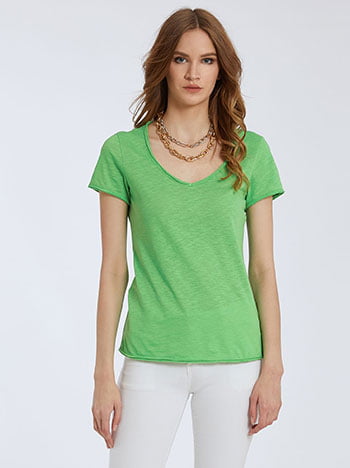 Μπλούζα με αφινίριστο τελείωμα, v λαιμόκοψη, celestino collection, πρασινο ανοιχτο