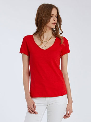 Μπλούζα με αφινίριστο τελείωμα, v λαιμόκοψη, celestino collection, κοκκινο