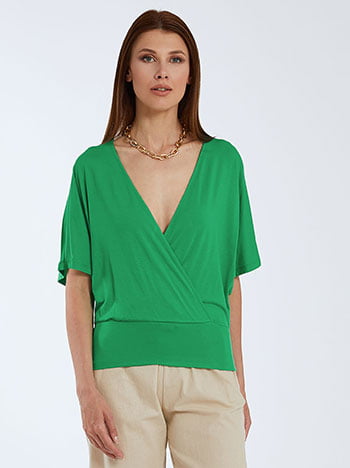 Κρουαζέ μπλούζα, ύφασμα με ελαστικότητα, απαλή υφή, celestino collection, πρασινο