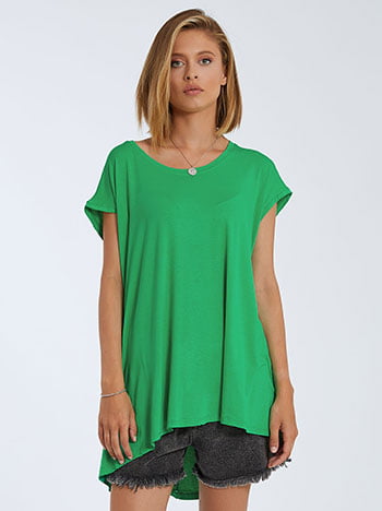 Κοντομάνικη ασύμμετρη μπλούζα, ύφασμα με ελαστικότητα, απαλή υφή, στρογγυλή λαιμόκοψη, celestino collection, πρασινο