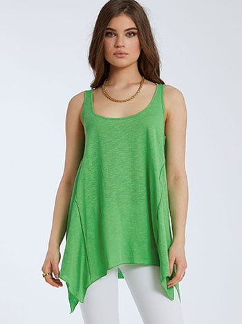 Αμάνικη ασύμμετρη μπλούζα, στρογγυλή λαιμόκοψη, διακοσμητικές ραφές, celestino collection, πρασινο ανοιχτο