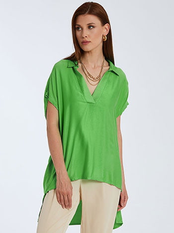 Ασύμμετρη μπλούζα, με γιακά, πρασινο