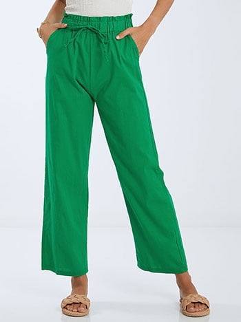 Παντελόνι με βαμβάκι, ελαστική μέση, διακοσμητικό κορδόνι, με τσέπες, πρασινο