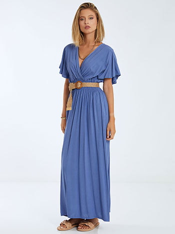 Maxi φόρεμα, κρουαζέ, ελαστική μέση, χωρίς κούμπωμα, μπλε ραφ
