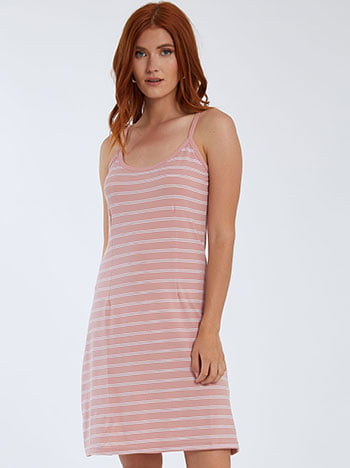 Mini φόρεμα με ρίγες, ύφασμα με ελαστικότητα, ροζ