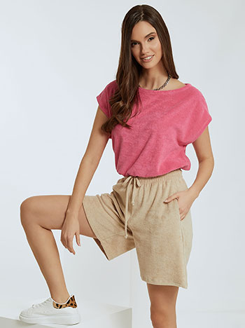 Terry shorts with cotton in beige