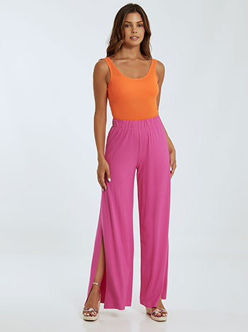 Wide leg trousers with side slits in fuchsia, 12.99€
