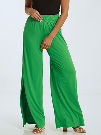 Παντελόνα με ανοίγματα στο πλάι, ελαστική μέση, χωρίς κούμπωμα, ύφασμα με ελαστικότητα, celestino collection, πρασινο