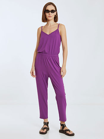 Jumpsuit with V back in purple