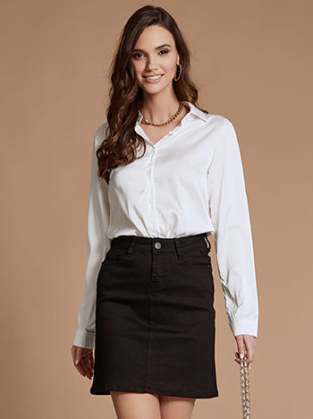 Mini φούστα με βαμβάκι, κλείσιμο με φερμουάρ και κουμπί, πέντε τσέπες, θηλιές στη μέση, ύφασμα με ελαστικότητα, μαυρο