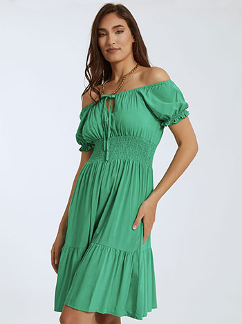 Mini φόρεμα, ελαστική μέση, με δέσιμο, πρασινο