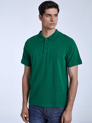 Ανδρική βαμβακερή μπλούζα με γιακά σε πράσινο σκούρο