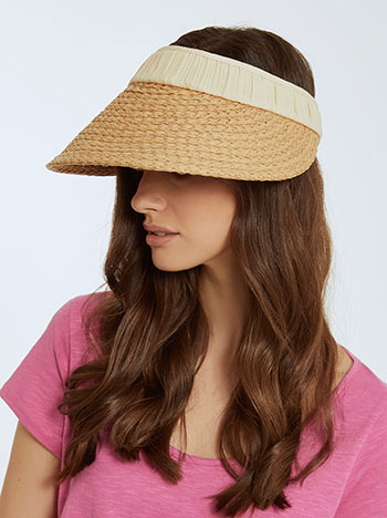 Knitted straw visor hat in beige