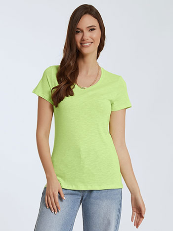 Βαμβακερό μονόχρωμο t-shirt, στρογγυλή λαιμόκοψη, celestino collection, φλουο πρασινο