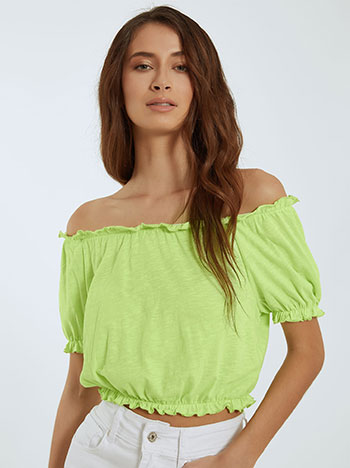 Off the shoulder top in fluorescent green