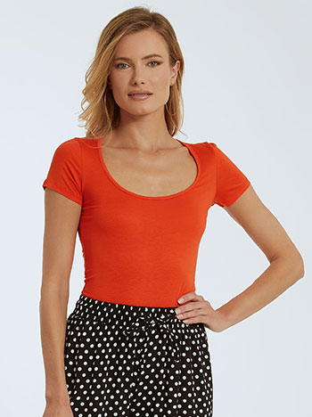 Μονόχρωμη μπλούζα, ύφασμα με ελαστικότητα, celestino collection, πορτοκαλι