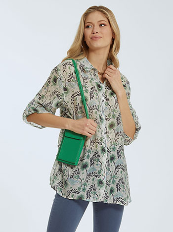 Floral πουκάμισο με βαμβάκι, κλείσιμο με κουμπιά, κλασικός γιακάς, γυριστό μανίκι με κουμπί, 3/4 μανίκι, πρασινο