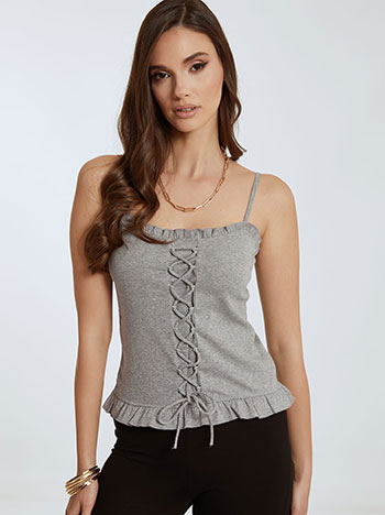 Top with cross cord in grey
