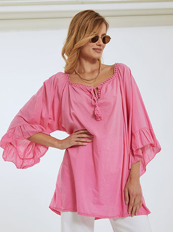 Oversized top with tie in pink