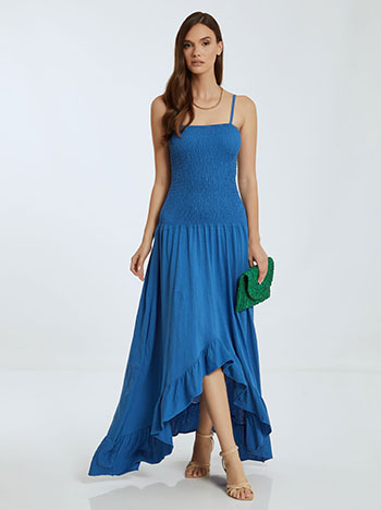 Asymmetric cotton dress in blue