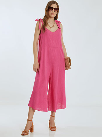 Jumpsuit with linen in fuchsia