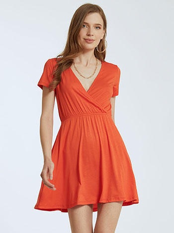 Wrap front dress in orange