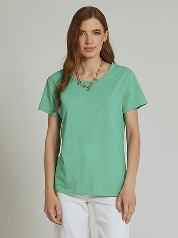 Μονόχρωμο τ-shirt με βαμβάκι, στρογγυλή λαιμόκοψη, ύφασμα με ελαστικότητα, πρασινο ανοιχτο