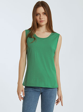 Αμάνικη μπλούζα με βαμβάκι, στρογγυλή λαιμόκοψη, ύφασμα με ελαστικότητα, πρασινο